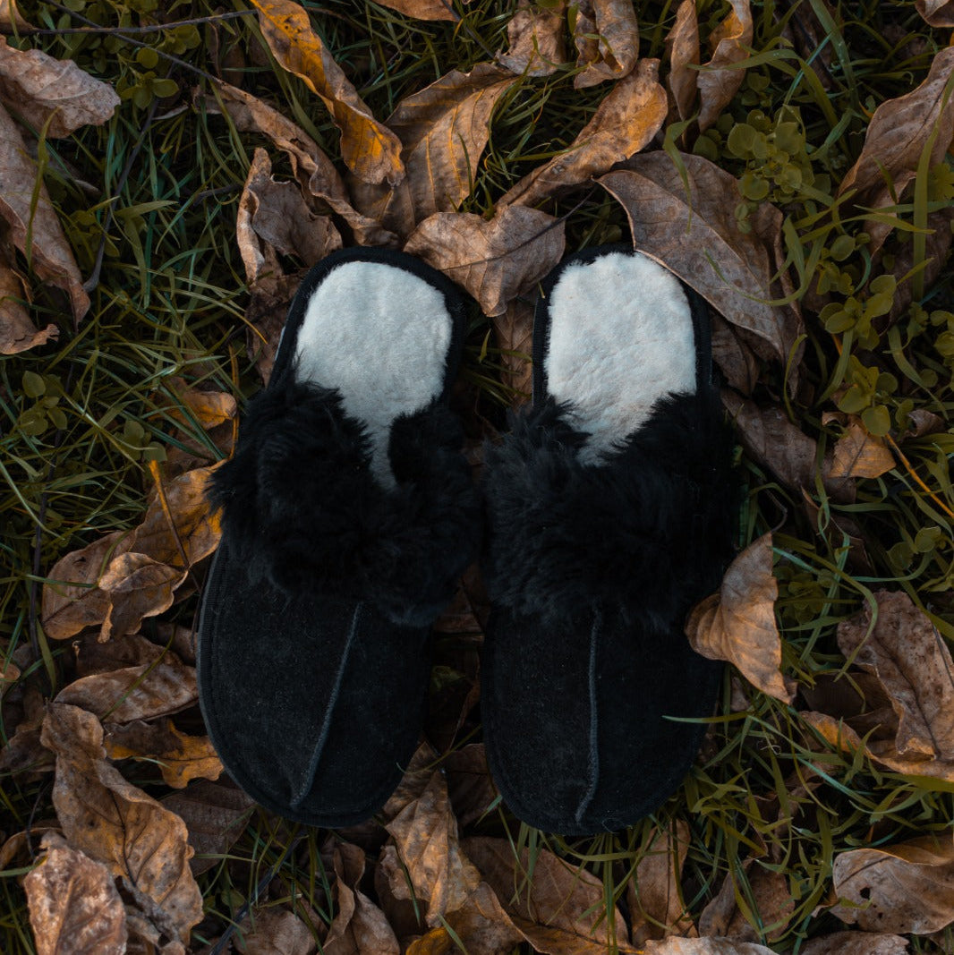 Evi Fårskinnstofflor Svart