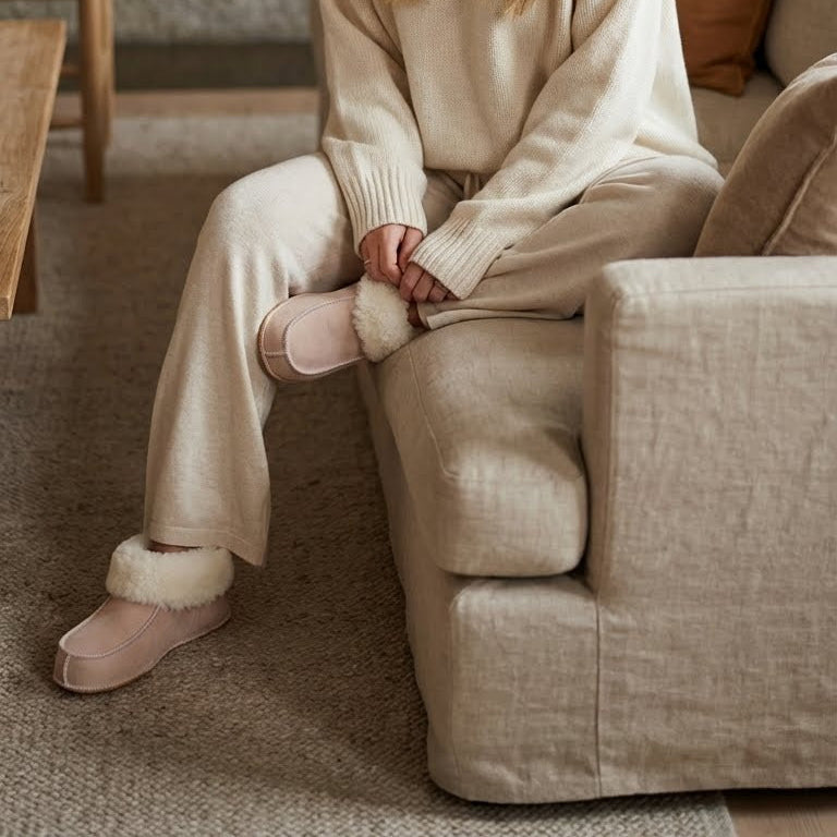 Fårskinnstofflor Handgjorda Ljusrosa