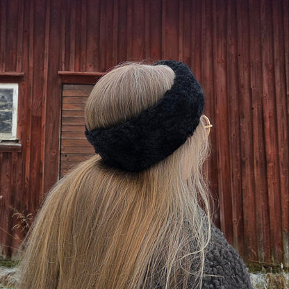 Pannband i Fårskinn Svart